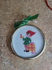 Elf with Tree Ornament Hand Painted Needlepoint Canvas