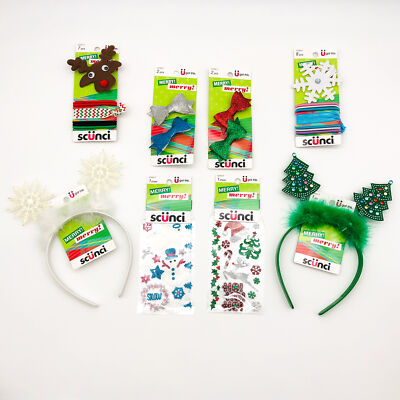 23-Piece Scunci Christmas Winter Holiday Hair Band Bow Clips Ties Snowflake Tree