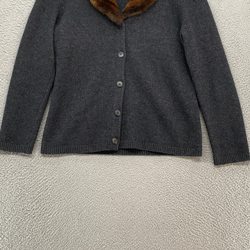 Ralph Lauren Cardigan Sweater Womens PL Wool Cashmere Angora Faux Fur Collar - Image 3 of 4