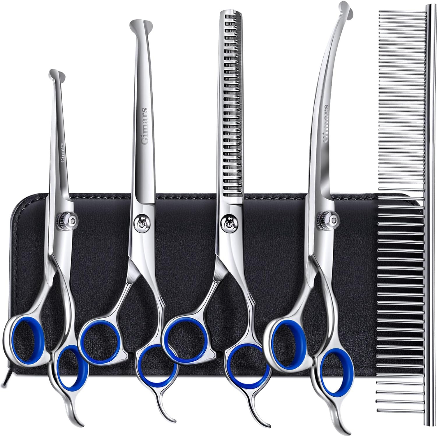 4CR Forbici Toelettatura Cani Professionali 6 in 1 Acciaio Inox Kit
