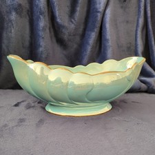 Vintage Maling Lustre Fruit/Console Bowl - Peony/Wave Pattern- Aquamarine & Gold
