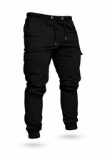 Mens Elasticated Waist Cargo Combat Work Trousers Joggers Pocket Cuffed Pants
