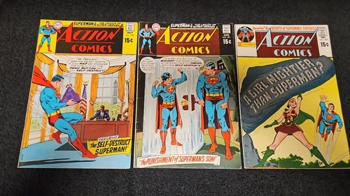 1970 DC COMICS ACTION COMICS LOT OF 3 (#390-395) VF/VF- VINTAGE SUPERMAN SWAN