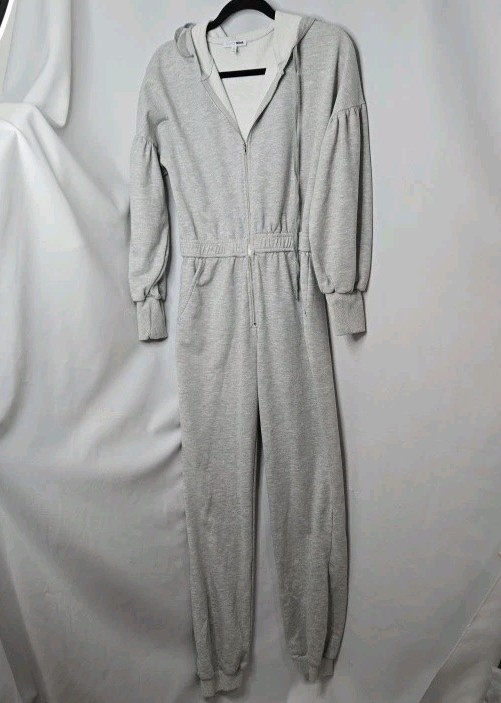 Womens Gray Heather Tapered Leg One-Piece Jumpsuit W/ hood Size M Fashion NOVA