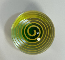 Hand Blown Glass Art Paperweight Yellow Swirl Green Orb Round Meditation Energy