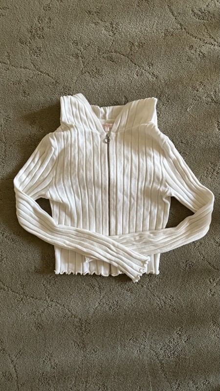 Lottie Moss White Ribbed Knit Zip-Up Long Sleeve Crop Top XS