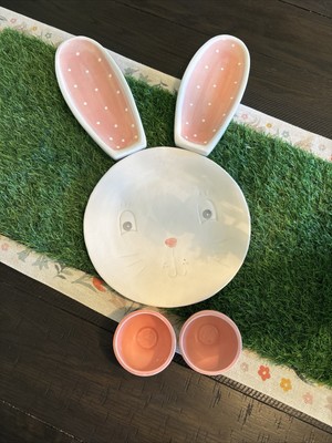 Easter Bunny Plate With Ears & Two Bowls-New
