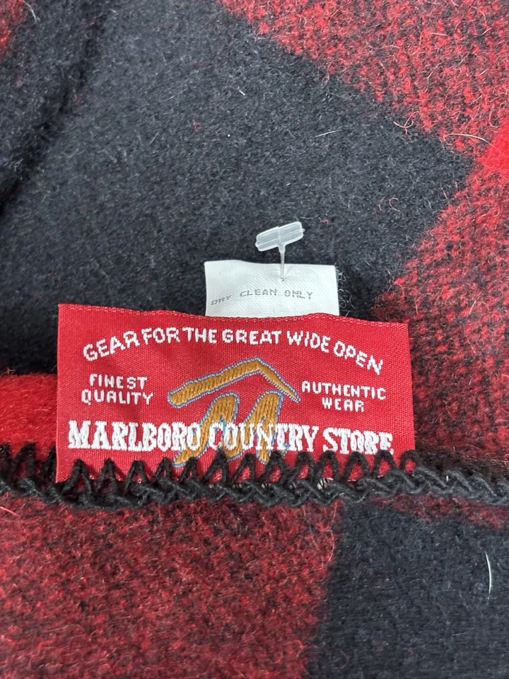 Manta Vintage Marlboro Country Store Mezcla Lana 70"x 58" EE. UU. Rojo Búfalo Cuadros Foto 4 de 4