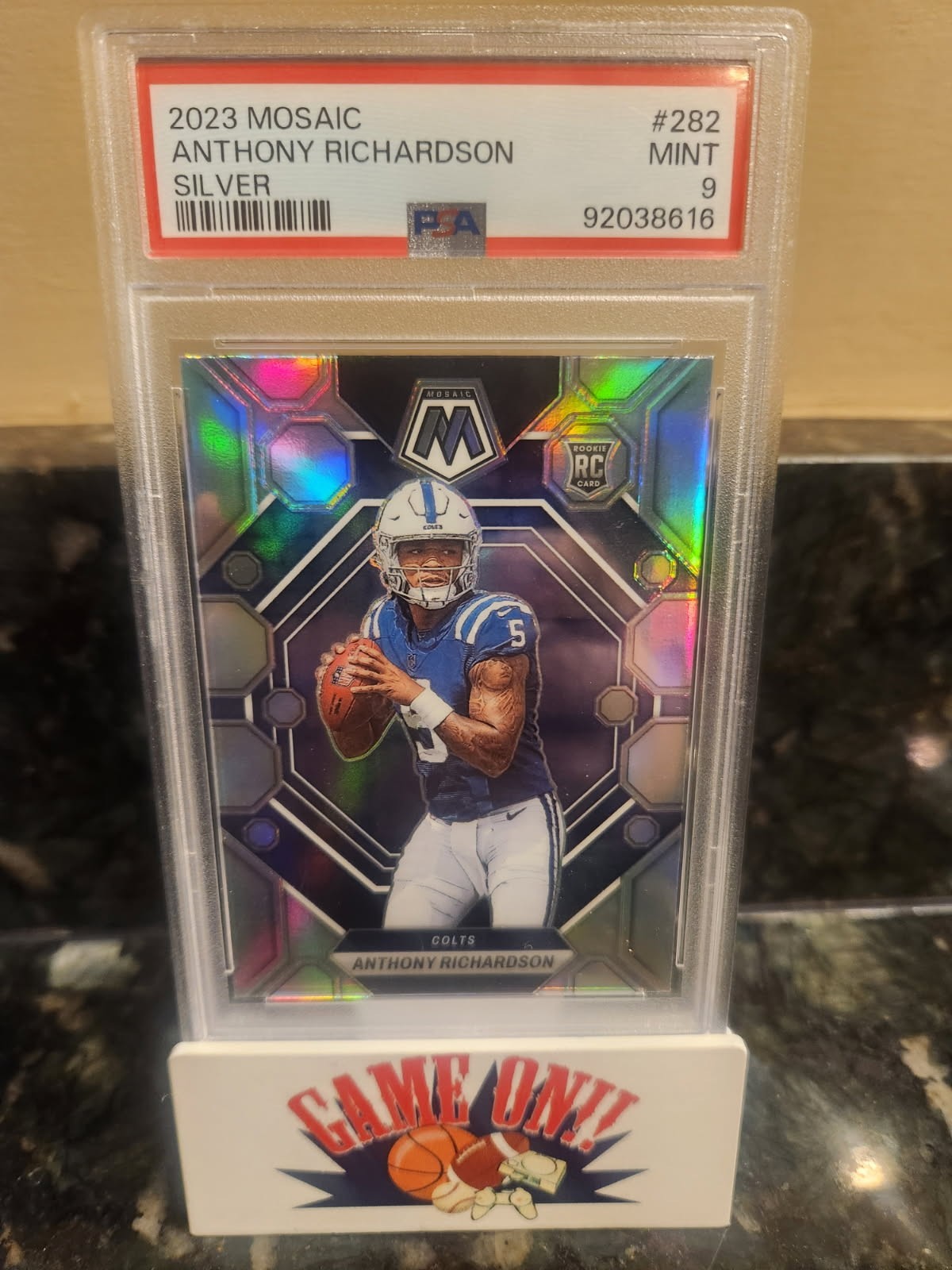 2023 Panini Mosaic #282 Anthony Richardson RC PSA 9 Silver Prizm Colts BUF