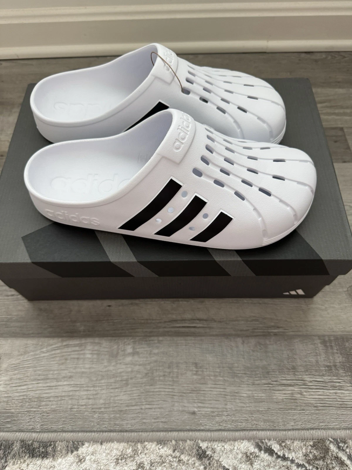 Adidas Adilette Clog White Black Sandals Slides Mens 10 Women’s 11 FY8970 New