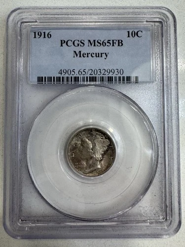 1916 MERCURY DIME PCGS MS65FB FULL BANDS MS65 Silver FREE SHIPPING 1916-P