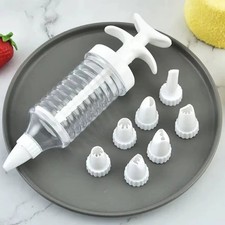 8pcs/Set Icing Syringe Gun Cake Decorating Piping Syringe Tip Cream DIY BakingUK