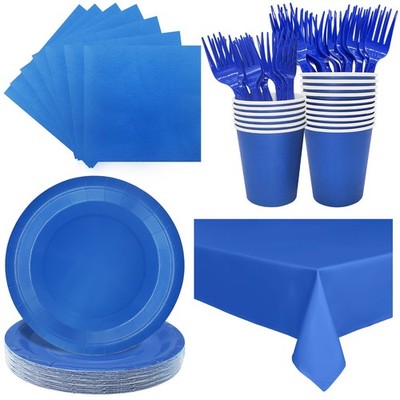Severs 25 Guests Blue Party Supplies Set Include 9-inch Blue Paper Plates Cup...