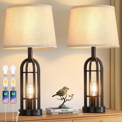 SRJJA Black Table Lamps for Living Room Set of 2 - Farmhouse Lamps for Night ...
