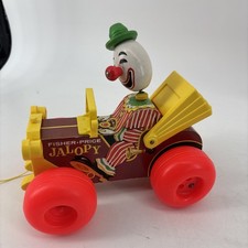 Vintage Fisher Price Jolly Jalopy 1965 Circus Clown Wooden Pull Toy 724