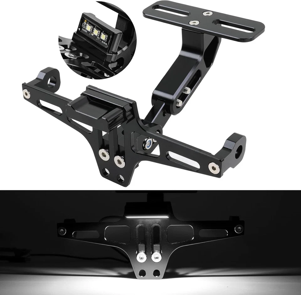 For Honda CB Yamaha FZ Tail License Plate Holder Fender +4 Led Turn Signal Light - Image 2 of 4