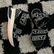 Juicy Couture Size 6 Impulse Logo Strap Platform Sandal Black White Pink