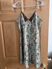 Adonna Women's Full Slip Paisley Brown Blue Lace Adjustable Strap Size L/G