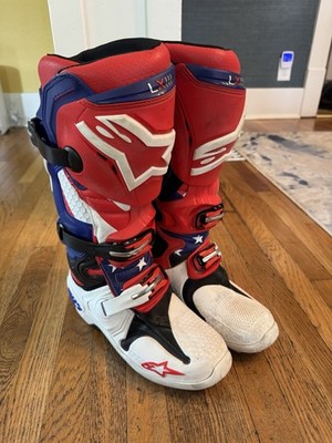 Alpinestars Tech 10 Size 8 EUR 42 Red White and Blue USA Motocross Boots
