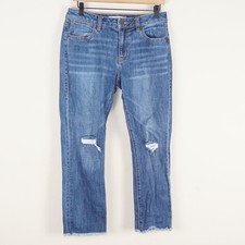 Cabi Cropped High Rise Blue Distressed Straight Jeans Womens Sz 4