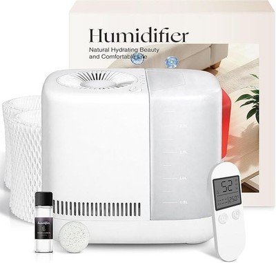 Evaporative Humidifier with Remote, Sleep Light & White Noise   2.5L, 2 Filters,