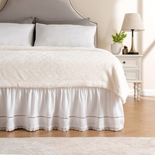 Wrap Around Ruffled Lace Bed Skirt, Elastic Dust Ruffle with Adjustable Belts...