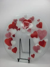 Peggy Karr Fused Glass Art Glass 13.5" Platter Plate Hearts Valentines 