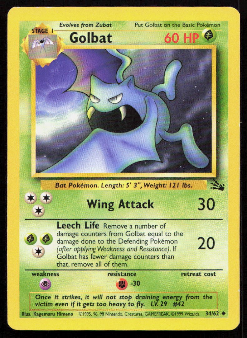 Golbat Unlimited Uncommon Fossil 34/62 NM Kagemaru Himeno