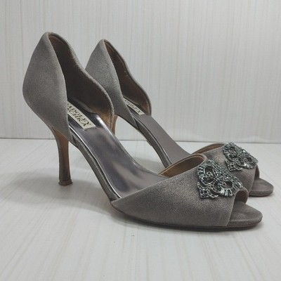 Badgley Mischka Salsa Peep Toe Pump D'orsay Pump Heels Pewter Gray Metallic 9.5