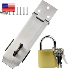 4" Stainless Steel Latch Lock Padlock Hasp Set, with Screws and Padlock, Your Ow
