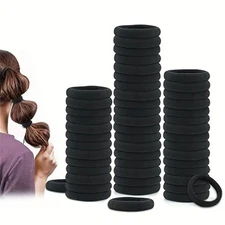 50PCS Black Hair Ties for Women No Damage Elastic Hair Bands for Thick hair