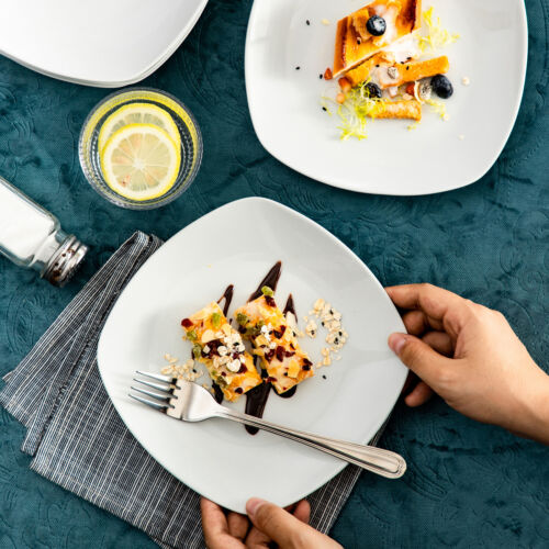 MALACASA Serie Elisa 6 teilig Set Porzellan Dessertteller Grauweiß Kuchenteller - Bild 9 von 12