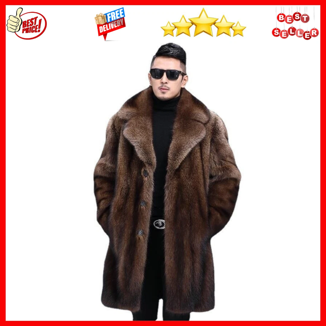 Mink Fur Long Mens Coat Furry Overcoat Thicken Parkas Winter Warm Outwear  Casual