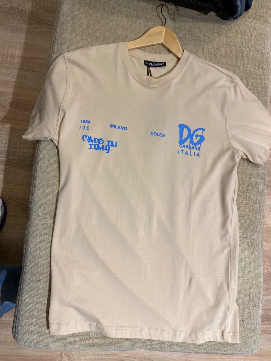 NWT Dolce & Gabbana Italy Men's Ivory/White Cotton LOGO Pattern T-Shirt Size XL