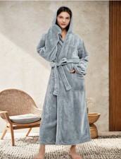 Luxury Soft Plush Comfy Robe w Belt Hooded Fleece Loungewear