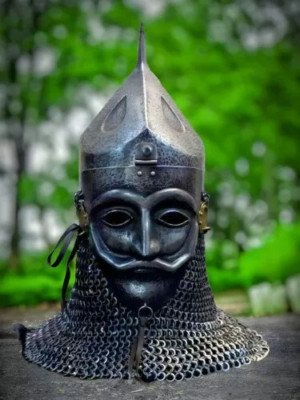 16GA Steel Medieval Norman Viking Helmet Half Masked Face With Chainmail Design