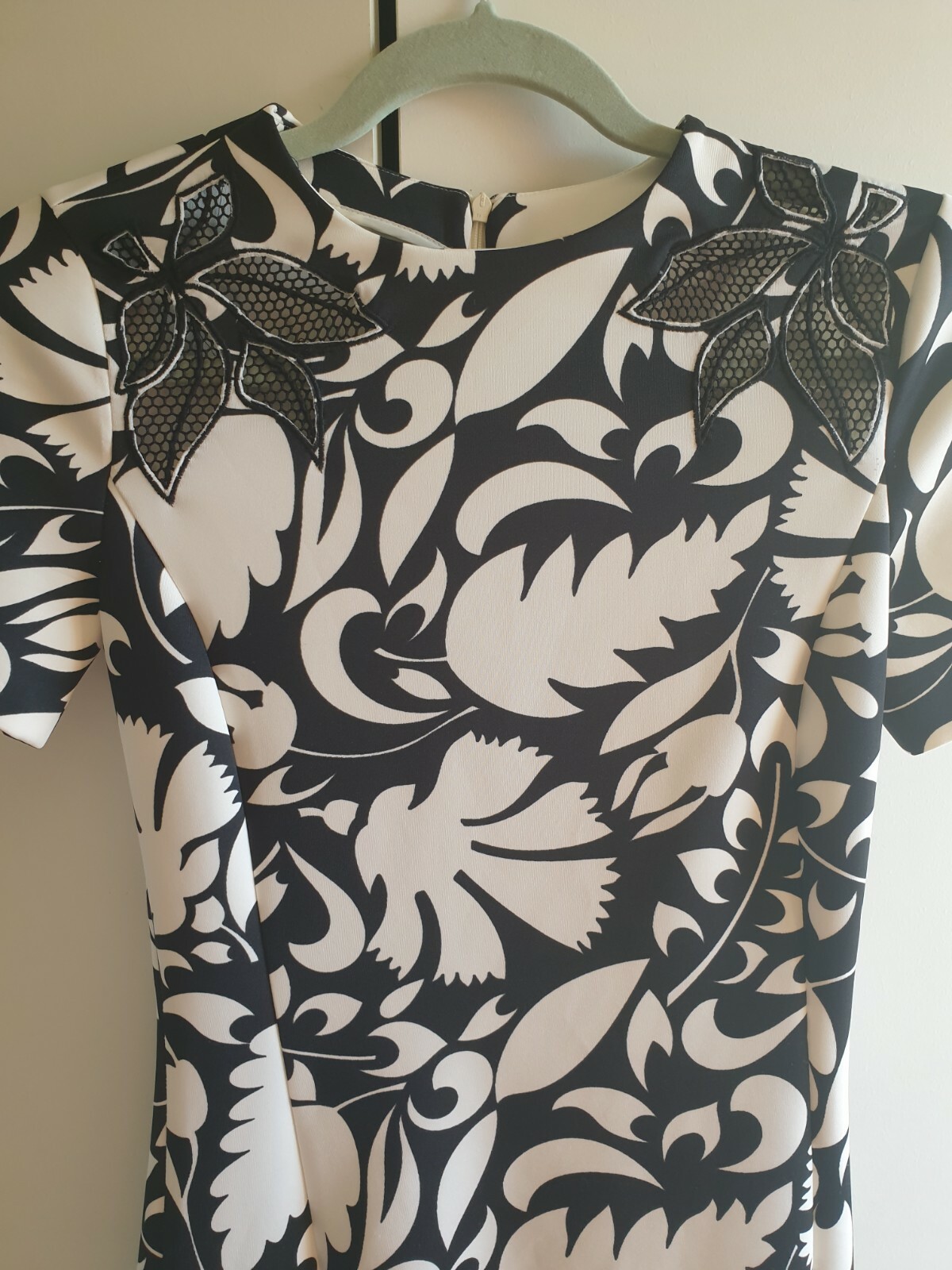 Zara Black and White Floral Mini Dress with Mesh Deta… Gem