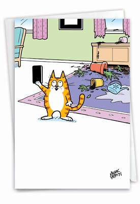 1 Funny Birthday Greeting Card w/ Envelope Bday Selfie Smash, Cat, For Him, Her