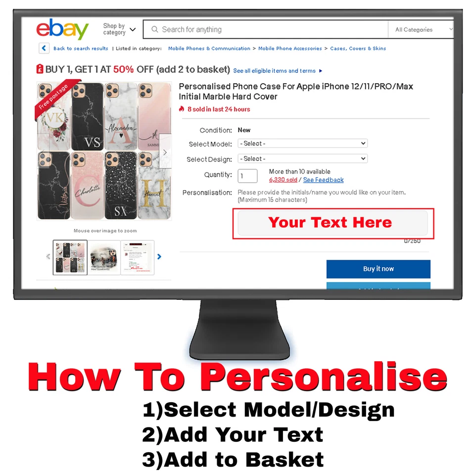 PERSONALISED INITIALS NAME P SMART Y6 Y7 CASE CLEAR HARD COVER FOR HUAWEI PHONE - Image 3 of 4