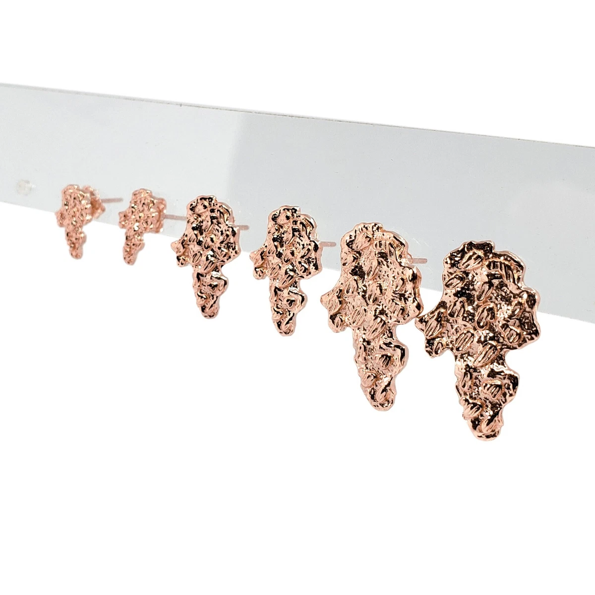 Solid 18K Rose Gold Mens Nugget Earrings All Sizes Small Medium Large