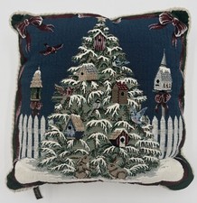Tapestry Christmas Holiday Winter Tree Birds Throw Pillow 16