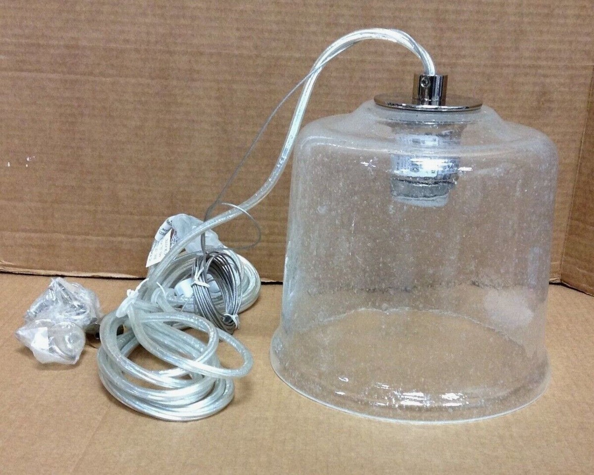 WEST ELM PENDANT Cord Kit with Seeded Glass Shade Chrome Light Set