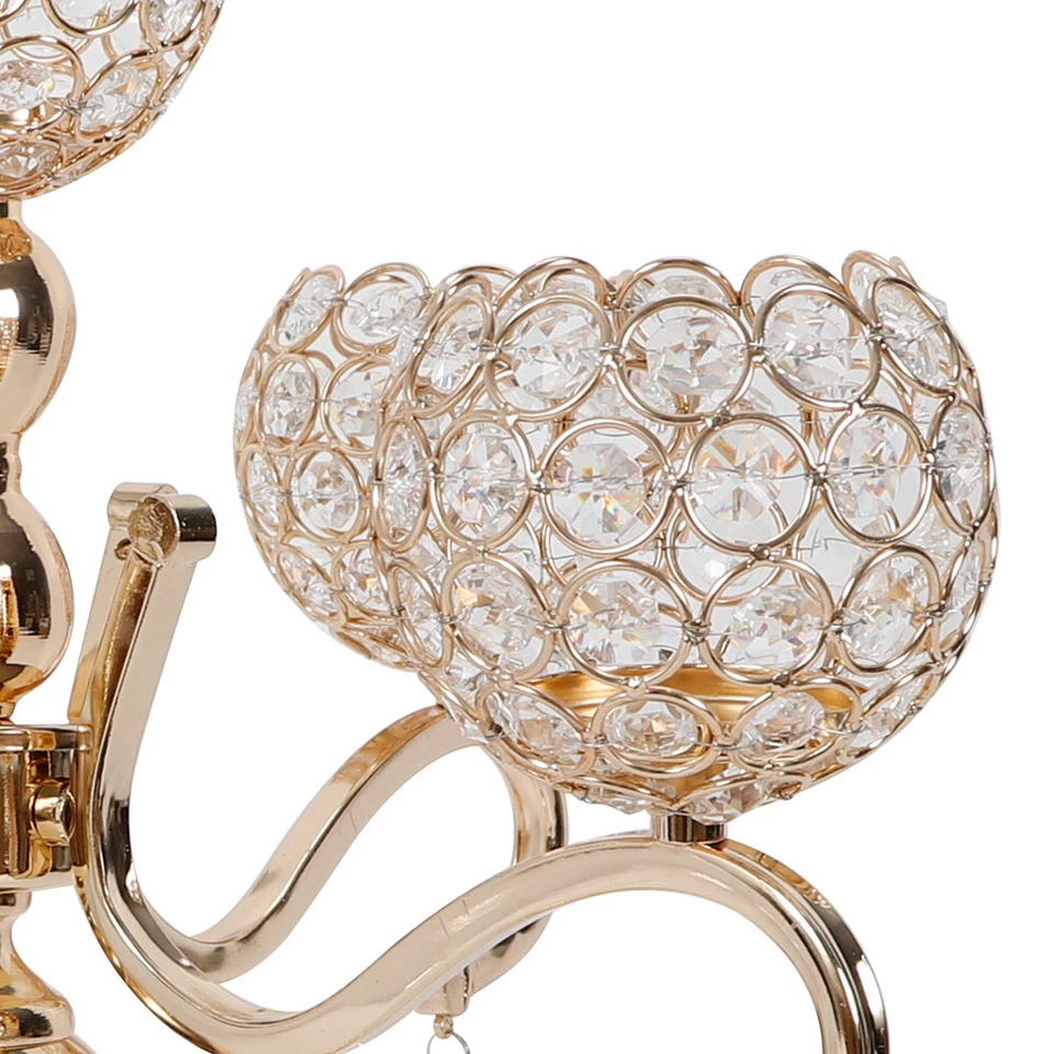 Candelabro de cristal dorado de 5 brazos para decoración de mesa de boda centro de mesa Foto 4 de 4