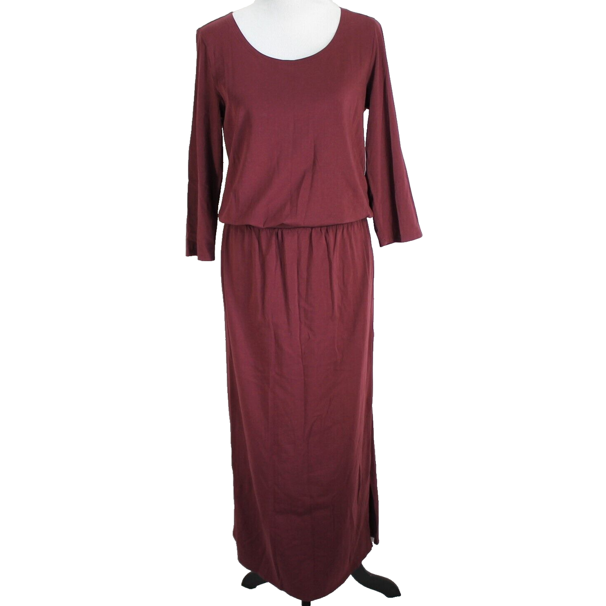 Garnet Hill Knit Maxi Dress Womens Size M Maroon Long Sleeve Scoop