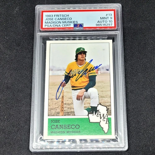 1983 Fritsch Jose Canseco XRC #13 PSA Mint 9 Auto 10 Signed Rookie Madison