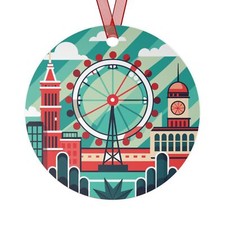 LONDON ENGLAND Skyline, British Travel, Personalized 3.5" Round Metal Ornament