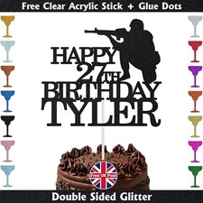 Soldier Gun Cake Topper Personalised Boys Birthday Glitter Name Age Decor