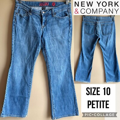 New York & Company Womens Jeans East Side Flare Low Rise Light Wash 10P Petite