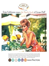 1962 MAX FACTOR Large Vintage Print Advertisement Creme Puff Makeup
