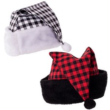 Buffalo Plaid w Small Check Pattern Holiday Santa Costume Hat, One-Size 22" Cir